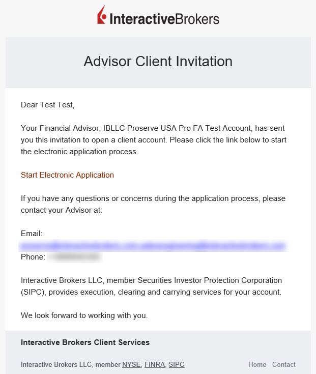 Image of the advisor client invitation in portal. 